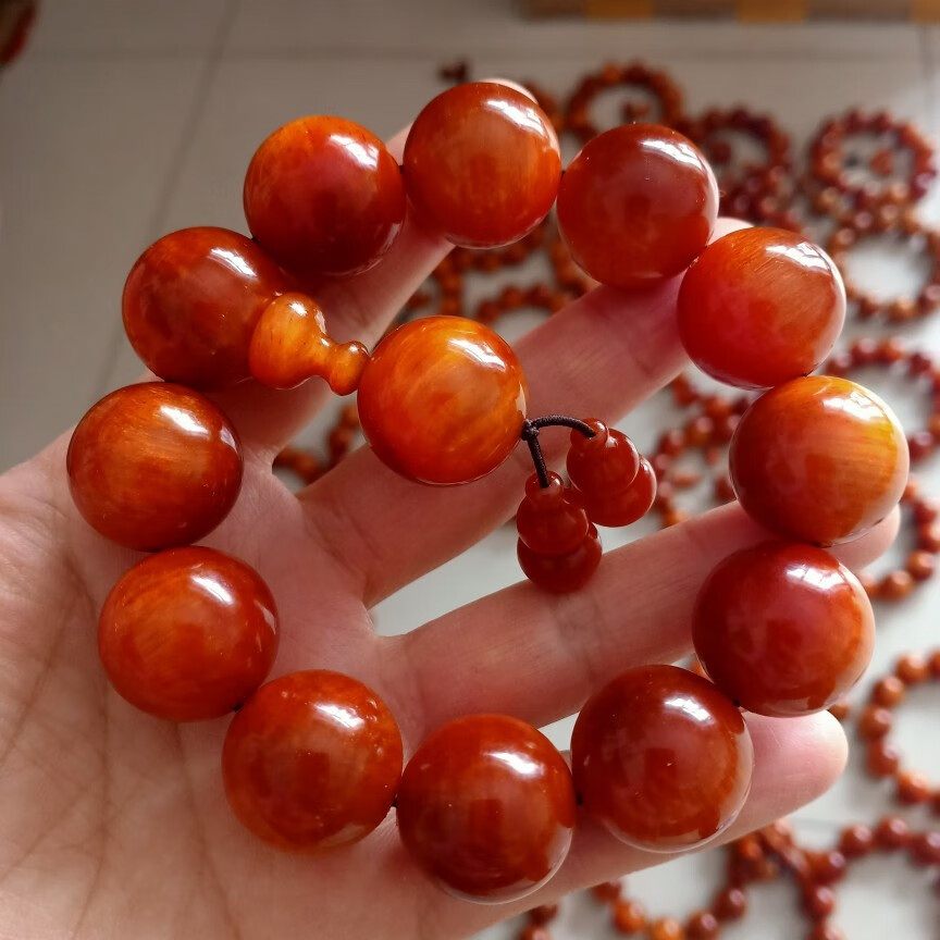 北沉香琥珀木 男女手串珠串东北红松明子原料满高油全透闪电纹 水波纹