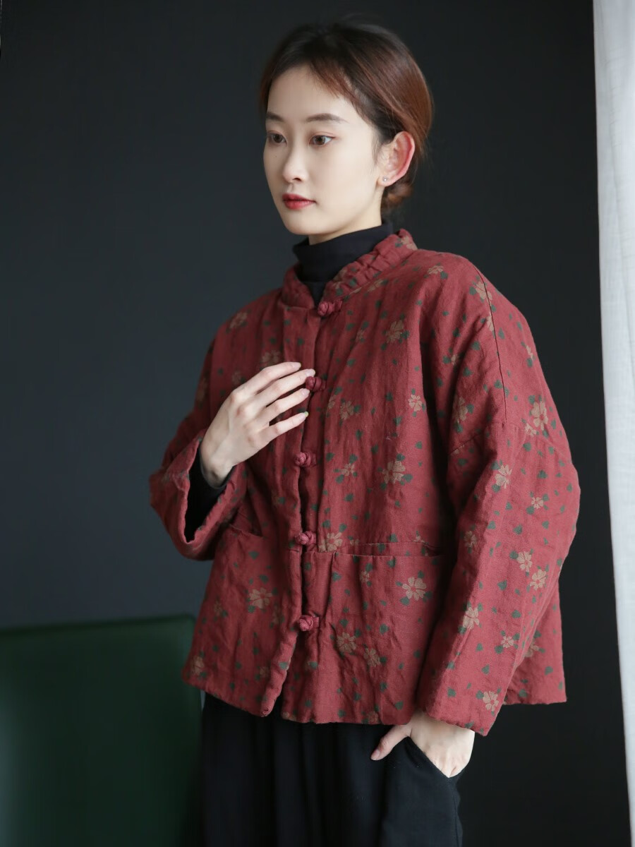 民族风女装复古女棉袄2022冬季棉麻女装文艺复古盘扣中式棉衣夹棉保暖