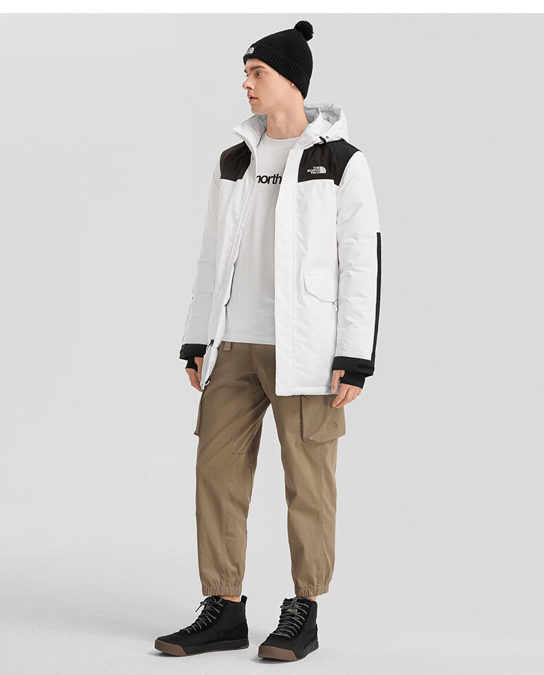 thenorthface北面中长款羽绒服男户外保暖秋冬季新款连帽外套 黑色 s