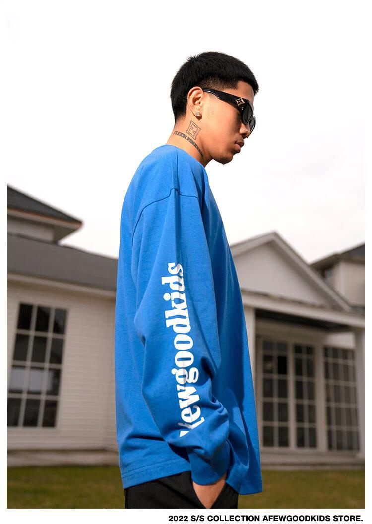 霸雅海 fff联名afgk马思唯2022新款白色长袖t恤logo印花国潮情侣款