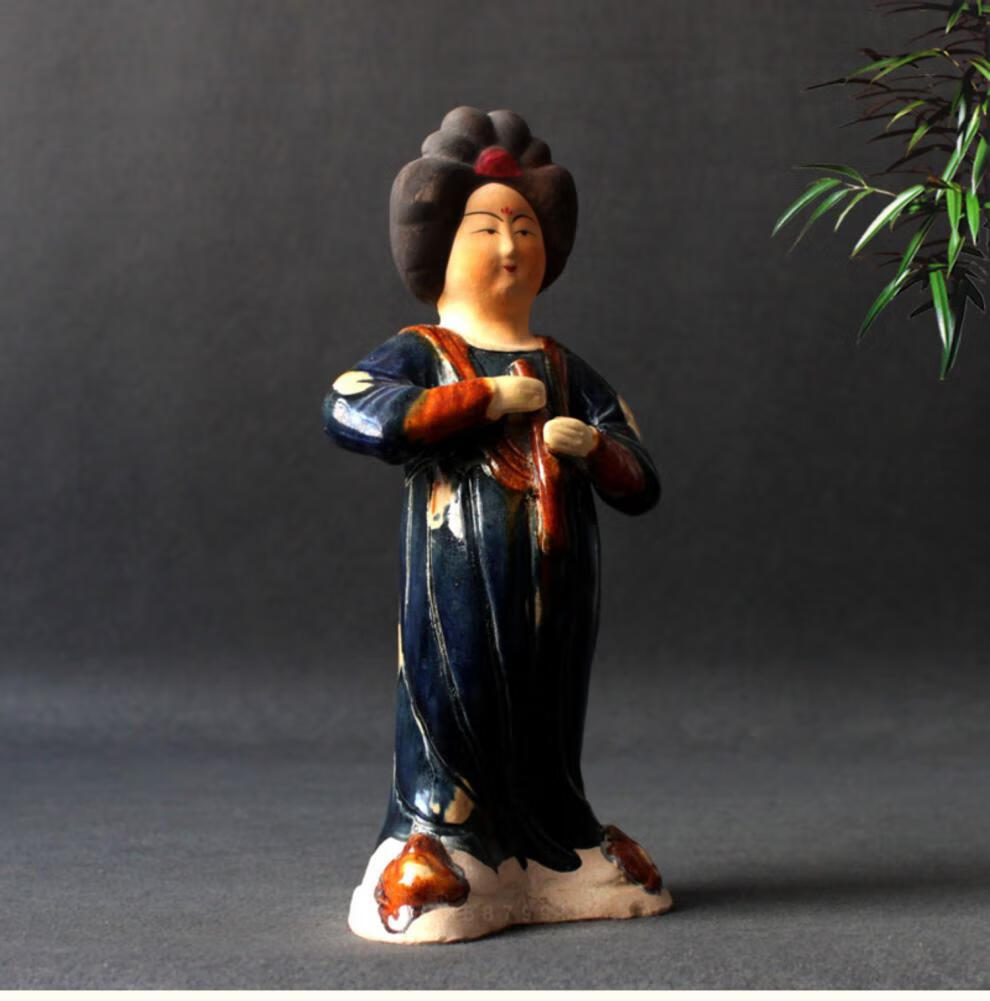 仿古仕女陶瓷摆件乐器俑女俑唐俑彩居摆设收藏唐三彩胖妮 乐器仕女3号