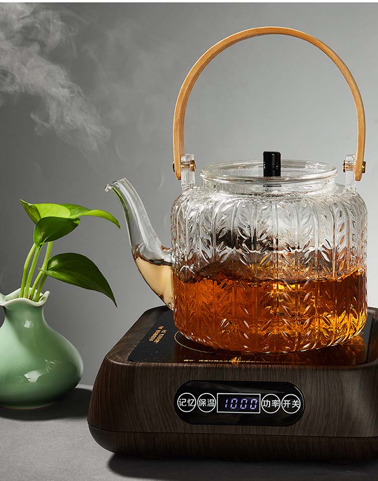 容山堂耐热玻璃煮茶器蒸茶器泡茶壶烧水壶单壶电陶炉大过滤提梁壶竹把