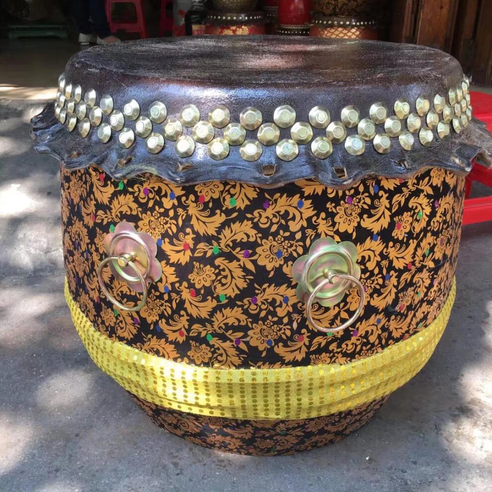 三排钉牛皮鼓醒狮鼓舞狮鼓锣鼓佛山鼓成人大鼓龙舟鼓战鼓16寸黑色5353