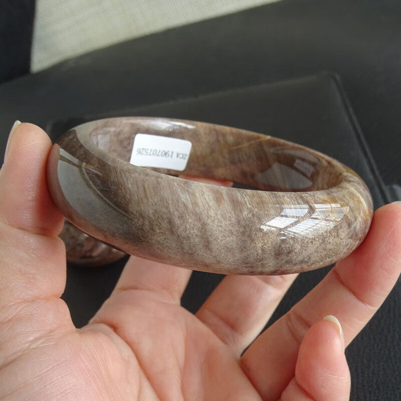 香港言和专柜树化石手镯 硅化木化玉白树化玉手镯 木化石实物送证书