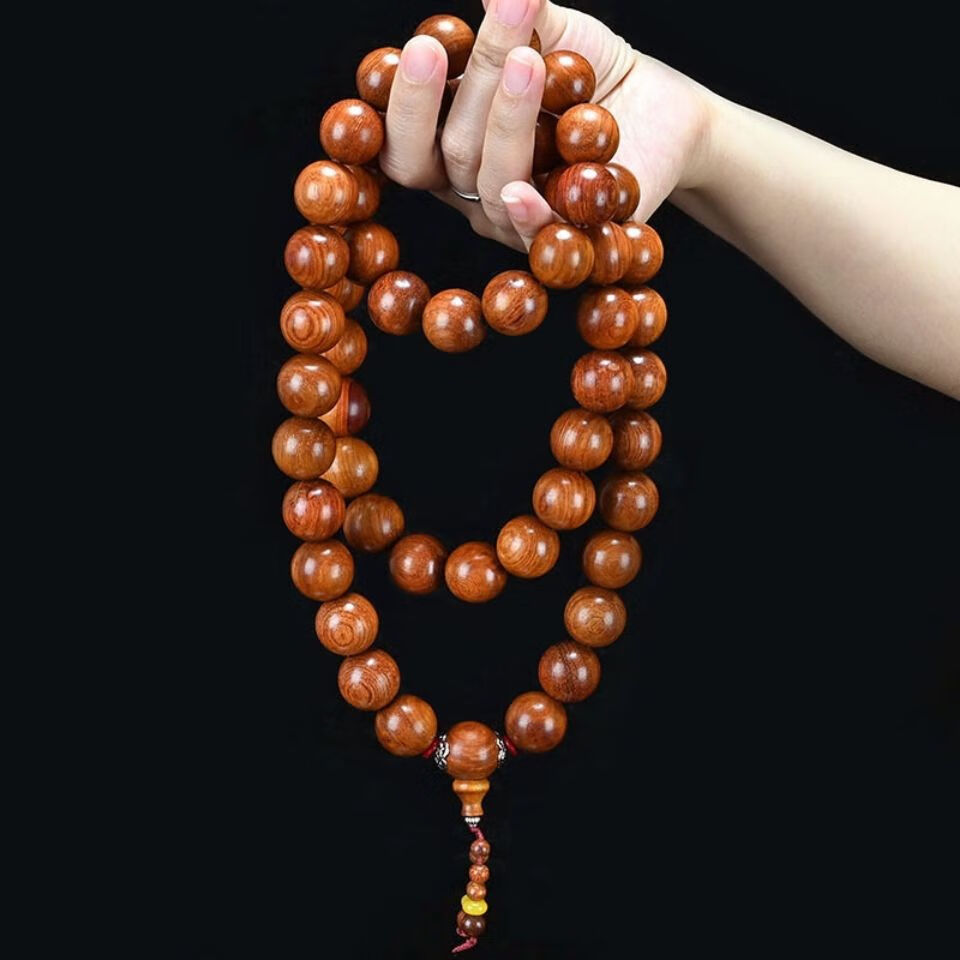 缅甸黄花梨念珠20mm59颗手持车挂手串黑檀紫檀酸枝木檀香佛珠手链依莲