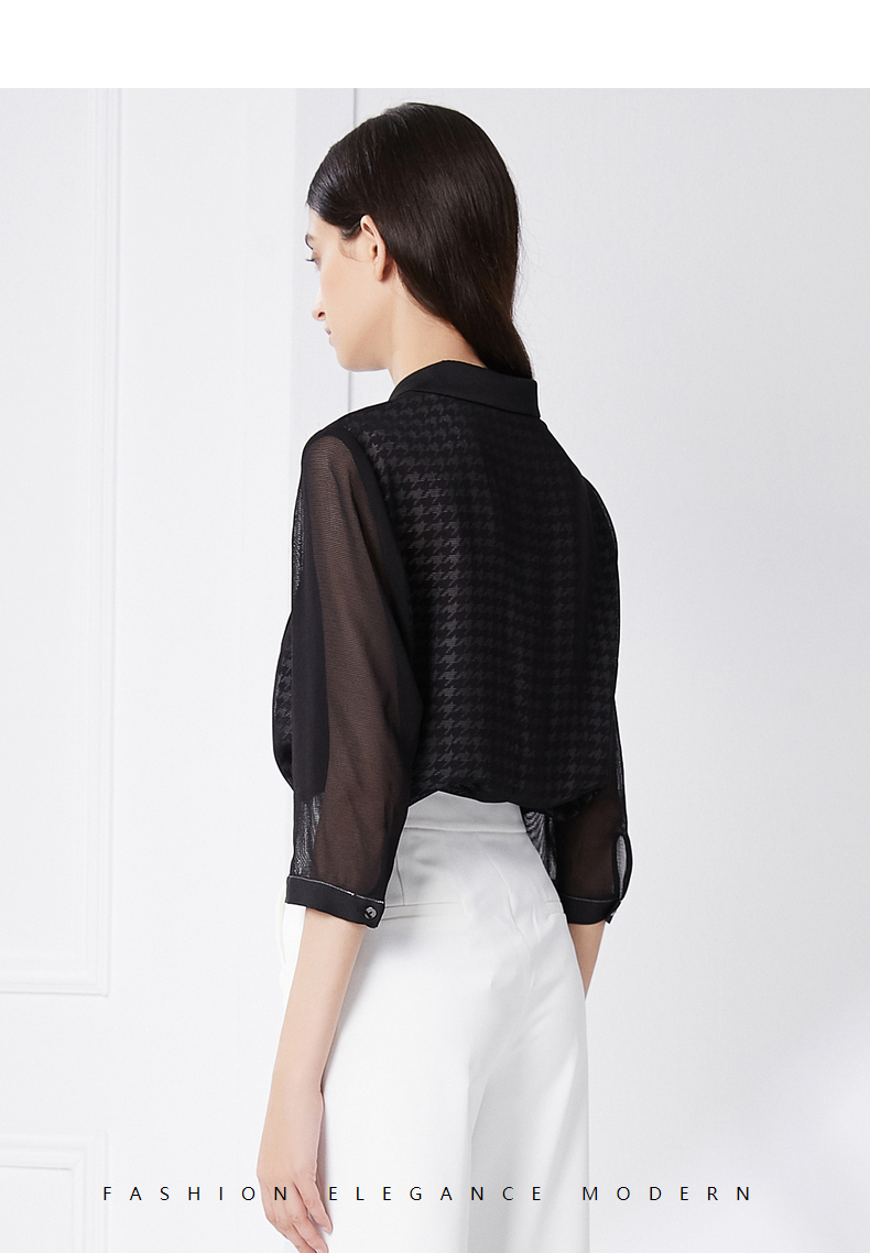 cadidl/卡迪黛尔女装镂空千鸟格印花气质时尚衬衫春季秋季新款 黑色 m