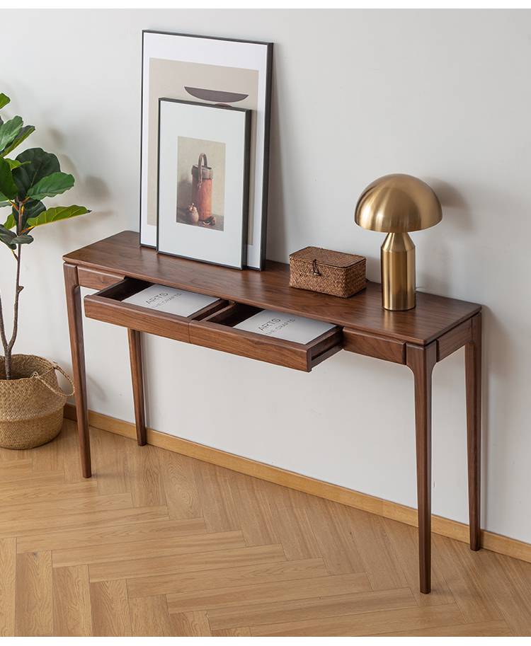 条几 玄关桌条案 新中式条案实木玄关桌黑胡桃木玄关桌北欧实木条案
