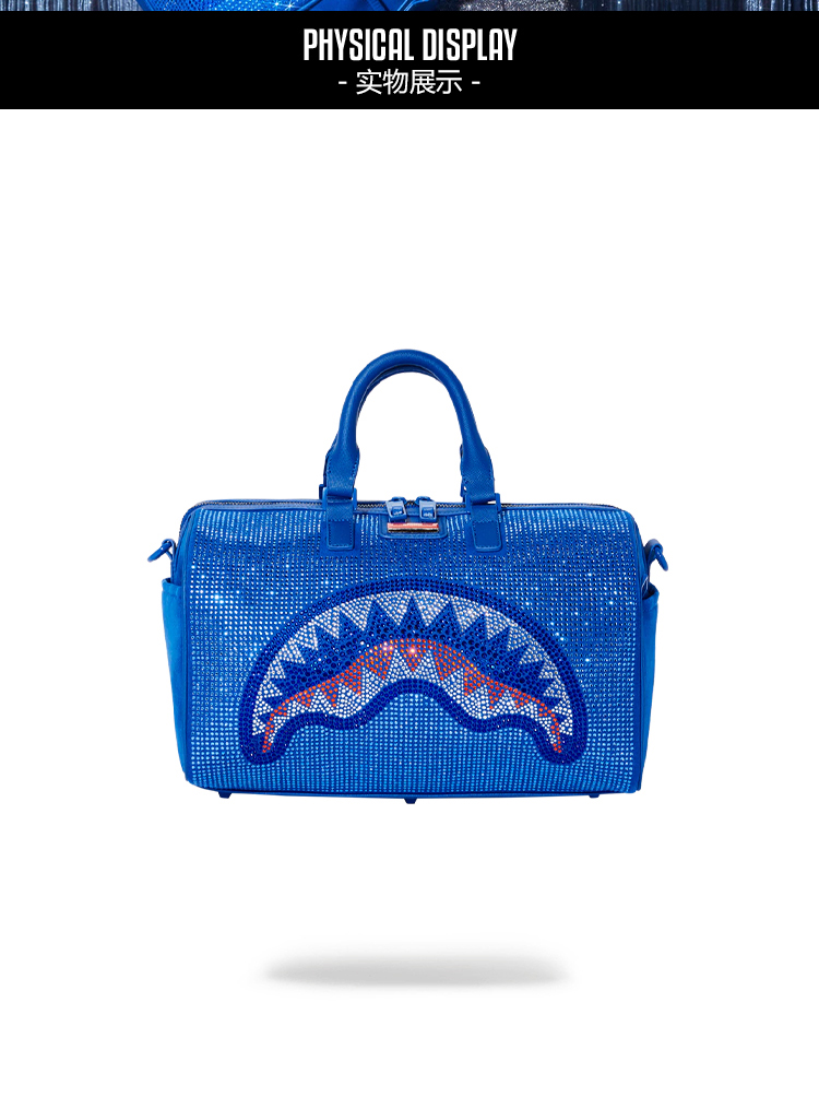 sprayground2022大容量烫钻手提包潮流克莱因蓝包包水钻旅行包 中蓝