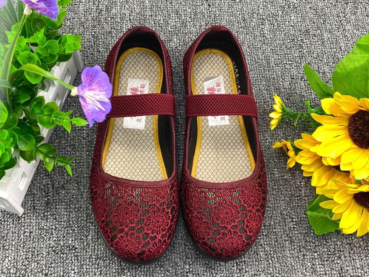 朔玉夏天老太太小脚鞋三寸金莲小脚鞋老人浅口女网鞋夏季老北京平底