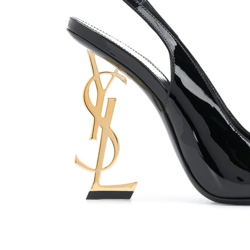ysl opyum 金色徽标鞋跟黑色漆皮露跟高跟鞋 11cm 黑色 36【现货】