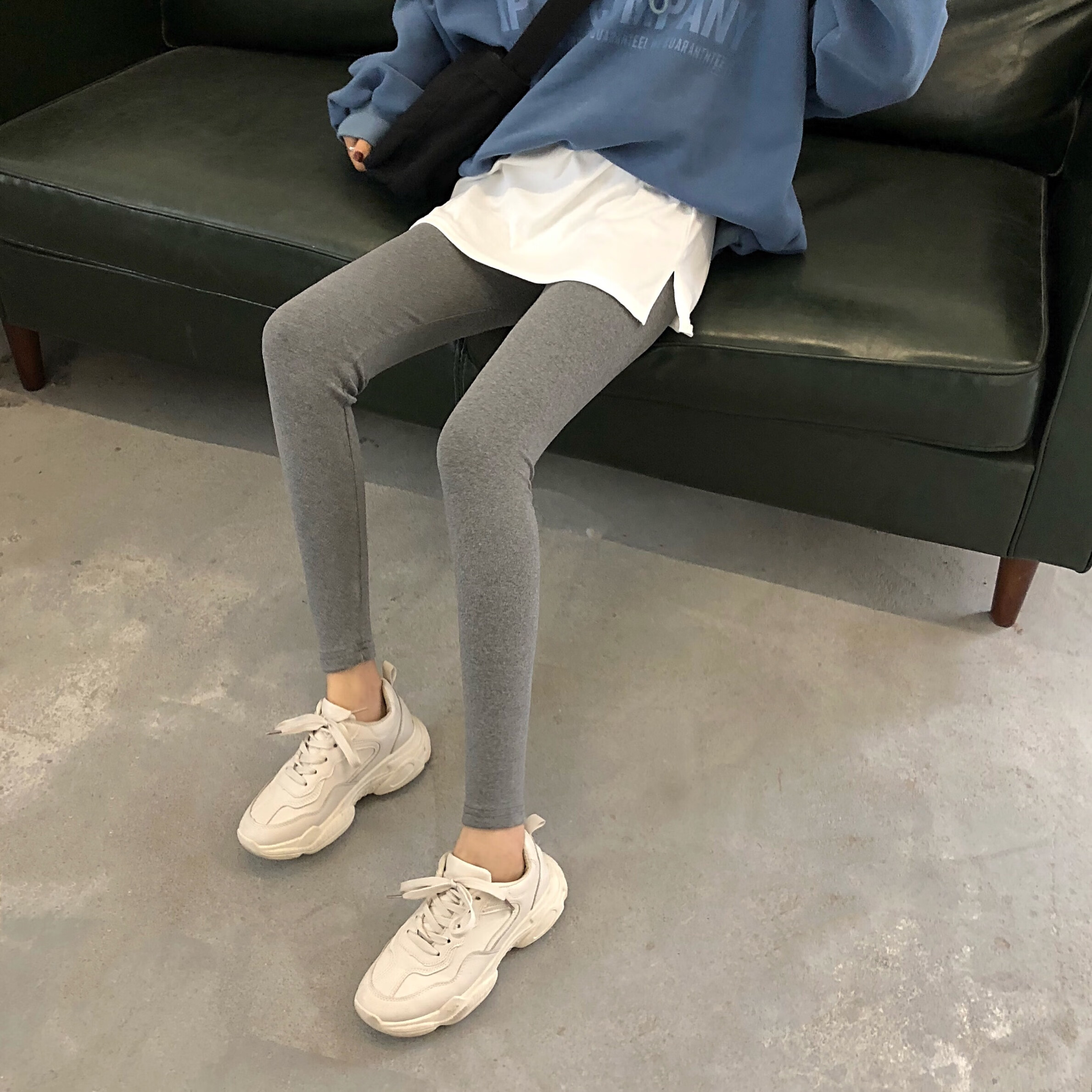 假两件显瘦打底裤女秋冬新款韩版百搭外穿长裤小脚铅笔紧身裤 灰色