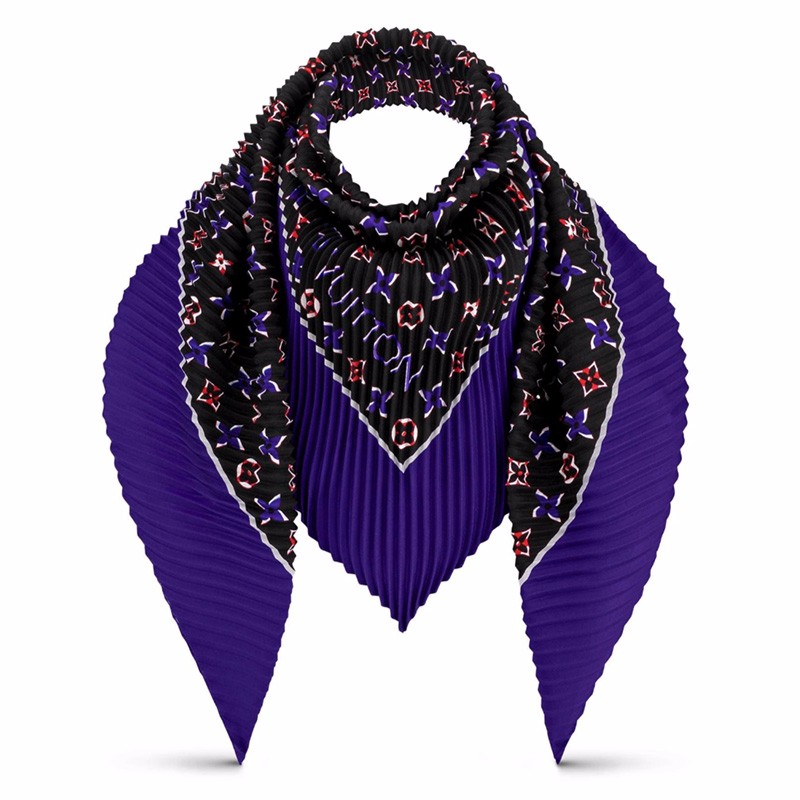 路易威登lv女士围巾sunset monogram pleated 老花双面真丝方巾 m7