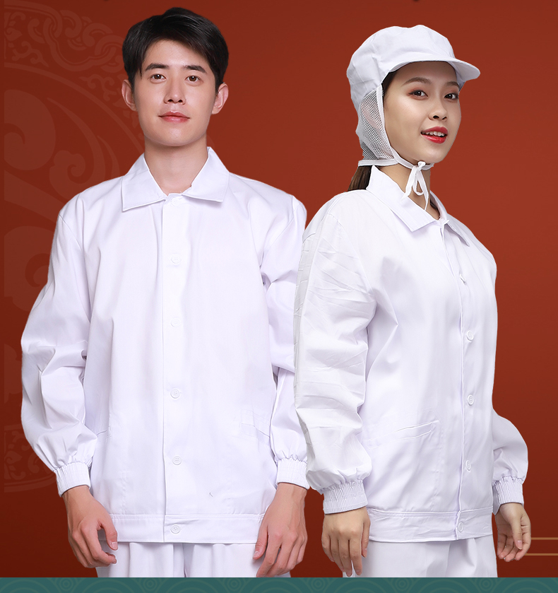 纽扣翻领食品厂工作服套装工厂生产车间加工定制白色工衣口袋专用