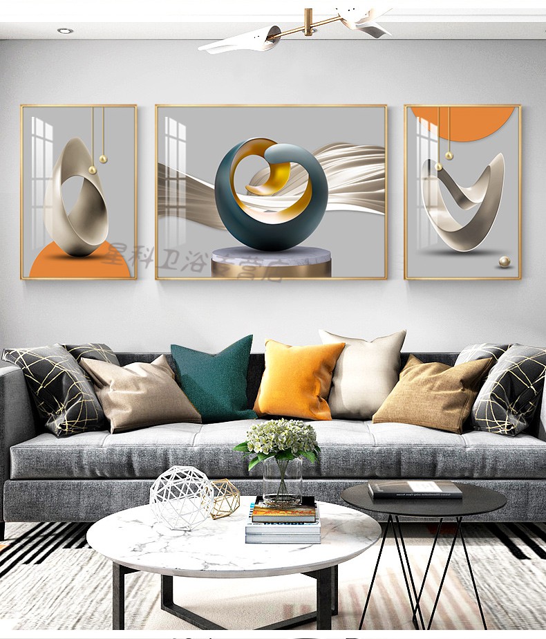 乐晨诗丽客厅装饰画现代简约沙发背景墙抽象艺术大气轻奢挂画几何三联