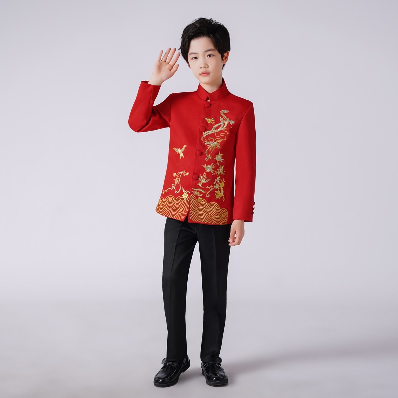 中小学生演讲比赛服装绣花五四儿童中山装演出服男中国风朗诵合唱年会
