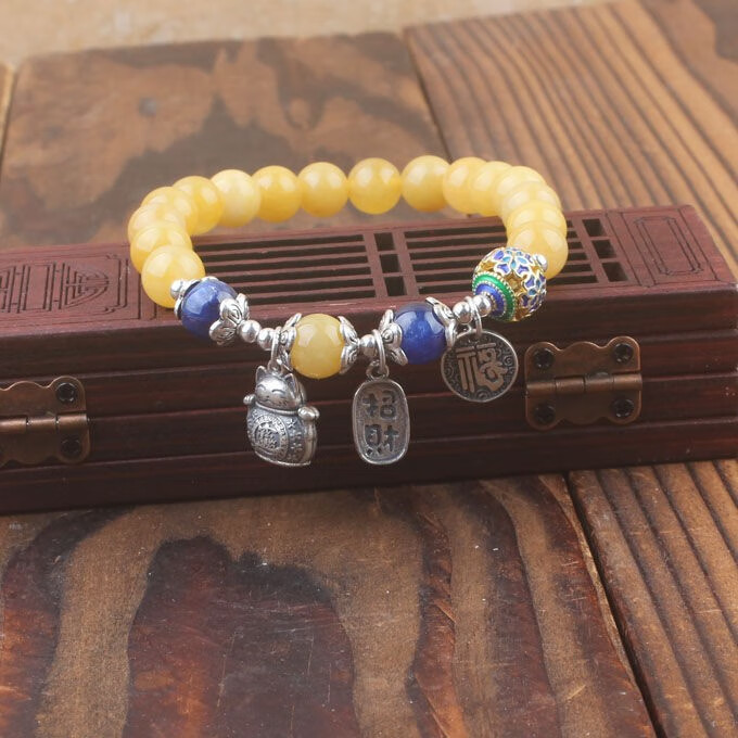 萃镶楼台湾老料橘子石手链情侣节日礼物情人节生日礼物 纯橘子石款108