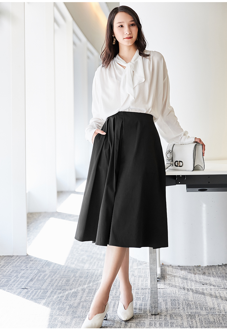 哥弟女装新款高腰褶皱中长纯色伞裙半身裙8200048 黑 s(2码)