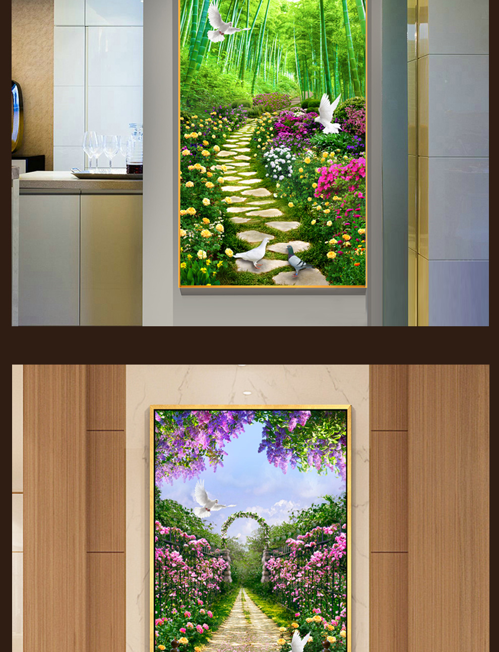 家趣多入户玄关装饰画竖版现代简约客厅过道走廊挂画流水生财风景画新