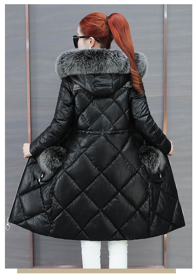 皮棉袄女中长款收腰秋冬季新款时尚棉衣真领棉服外套 米白色 m