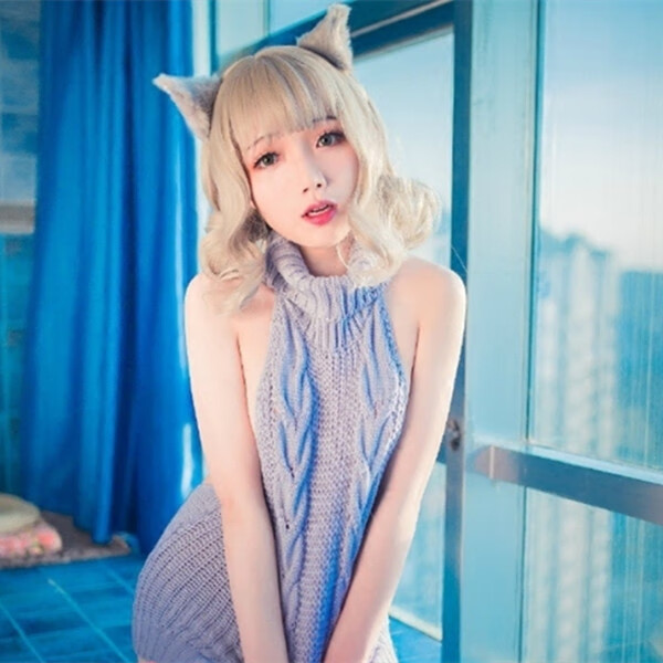 蜜哇露背毛衣性感美丽大方套头日系高领少女团子日本网红甜美纯色针织