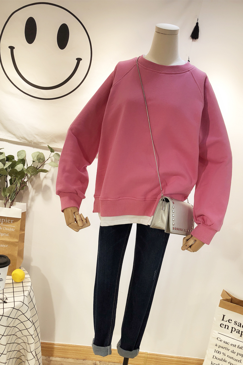 【jd新品】 款休闲假两件卫衣下摆刺绣菠萝 韩国下摆刺绣菠萝假两件