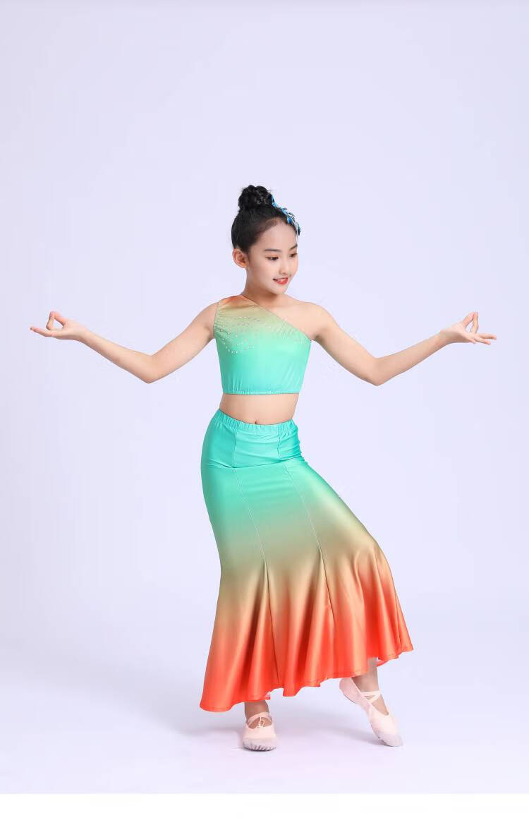 傣族服装女儿童儿童傣族舞蹈服装女少数民族修身包臀鱼尾裙六一儿童表