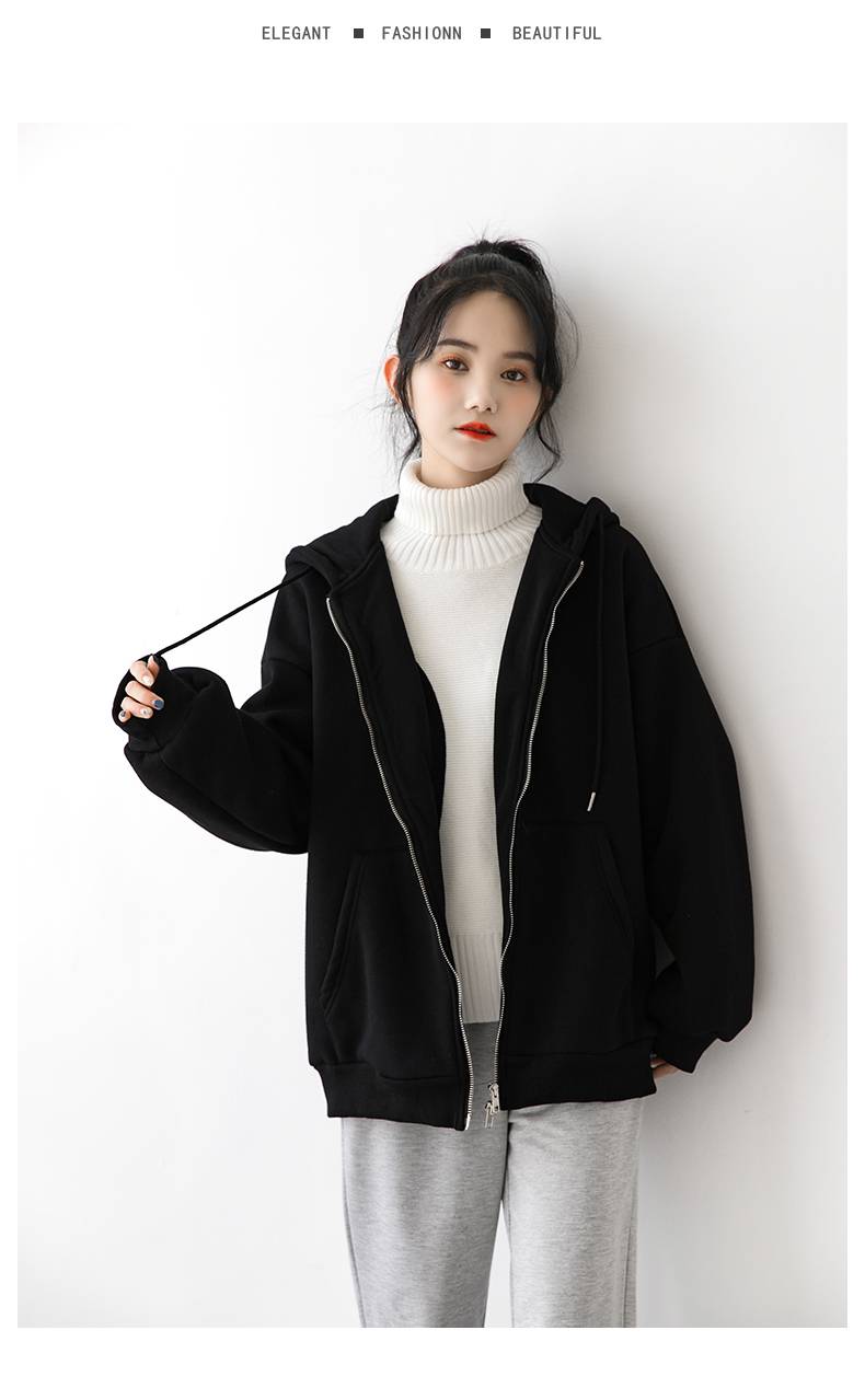 浪莎2021冬季羊羔绒卫衣女加绒加厚宽松保暖日系连帽网红外套女生女装