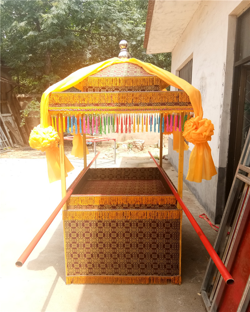 白事轿子 中式八抬抬骨灰盒出殡花轿 折叠灵轿 支持定做 加大款蓝色