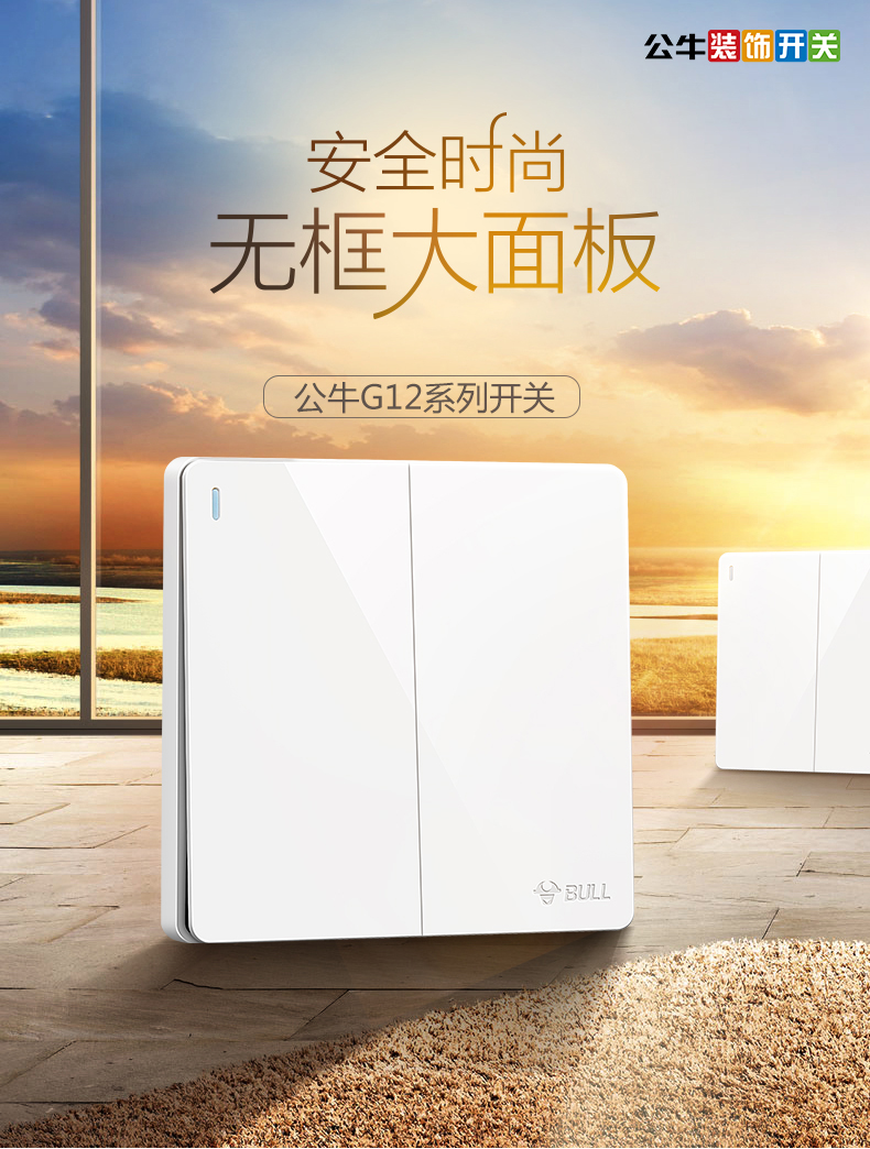 公牛开关插座86型家用暗装面板2二开双控开关双开双控双联g12白二开