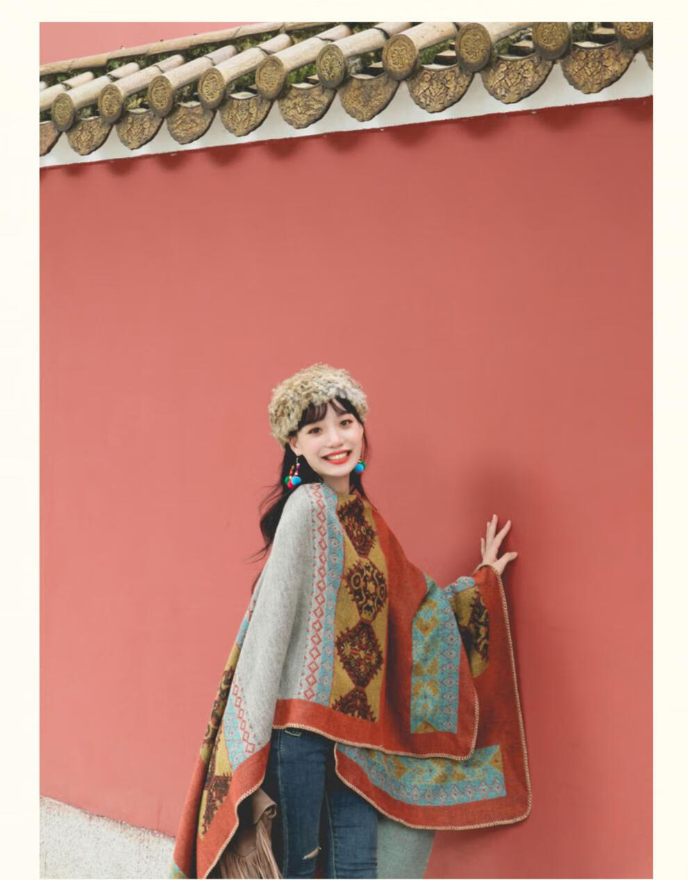 新强民族风披肩西藏大西北甘南旅行衣服川西南斗篷新疆旅游夏季围脖