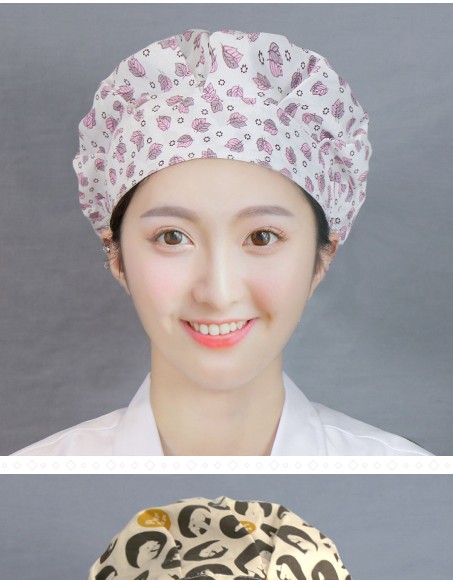 棉厨房帽女家用做饭炒菜防油烟防掉发卫生防尘烘焙工作厨师帽子 灰底