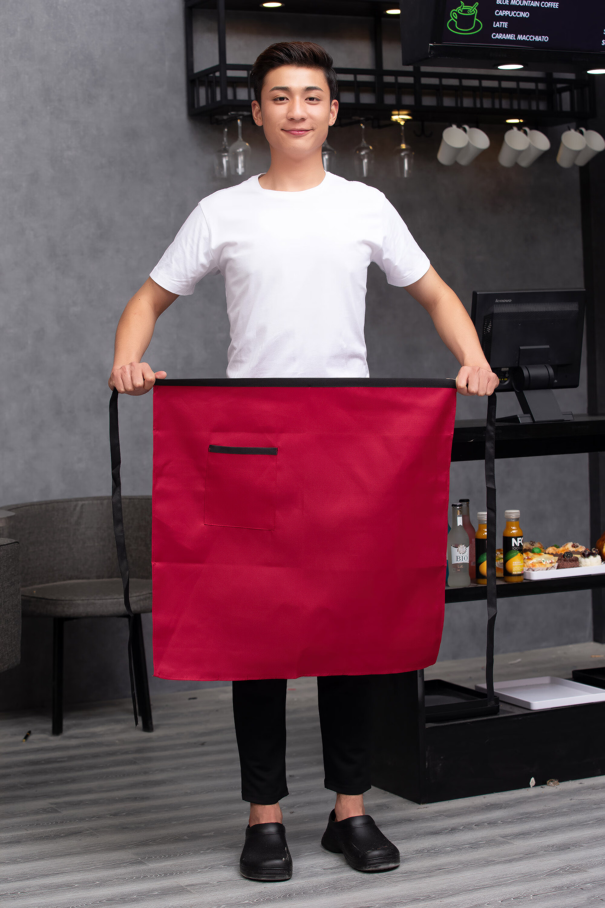 厨房专用厨师半身围裙定制餐厅餐饮酒店工作服印绣logo男防水防油 x