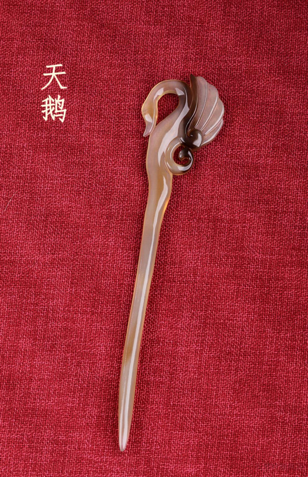 白水牛角发簪 匠心天然白水牛角雕刻发簪古风款挽发骨簪日常簪子盘发