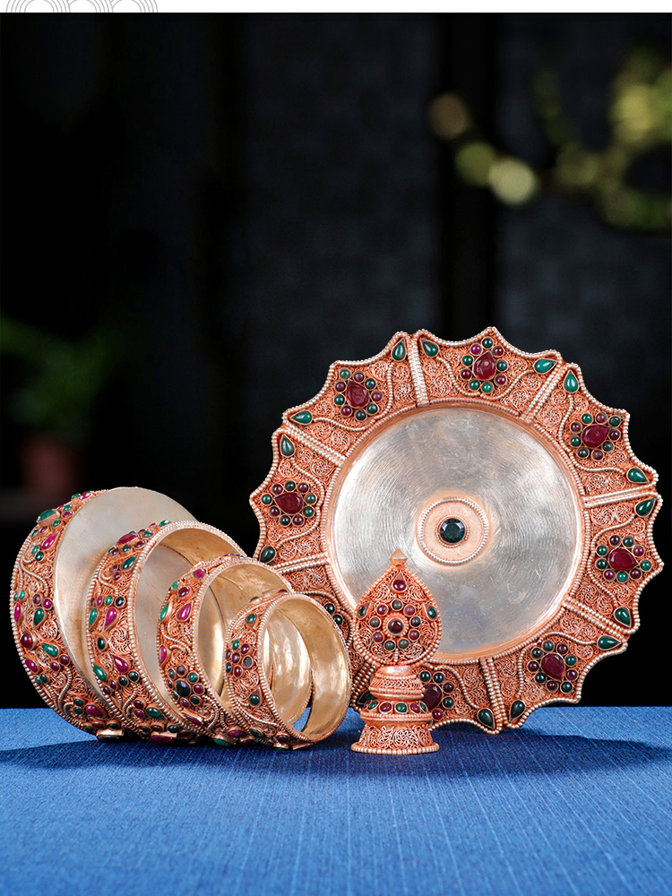 京选好货曼扎盘尼泊尔手工掐丝曼达盘藏式曼茶罗供曼扎修盘全套105cm