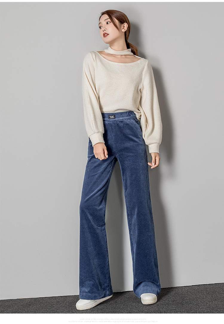 灯芯绒阔腿裤女高腰垂感宽松韩版百搭休闲长裤秋冬季直筒条绒裤子