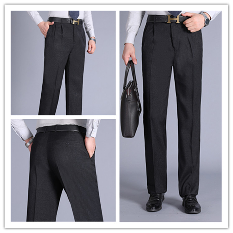 老爷车秋季男士西裤商务直筒工作裤厚款中年宽松双褶免烫上班西装裤薄