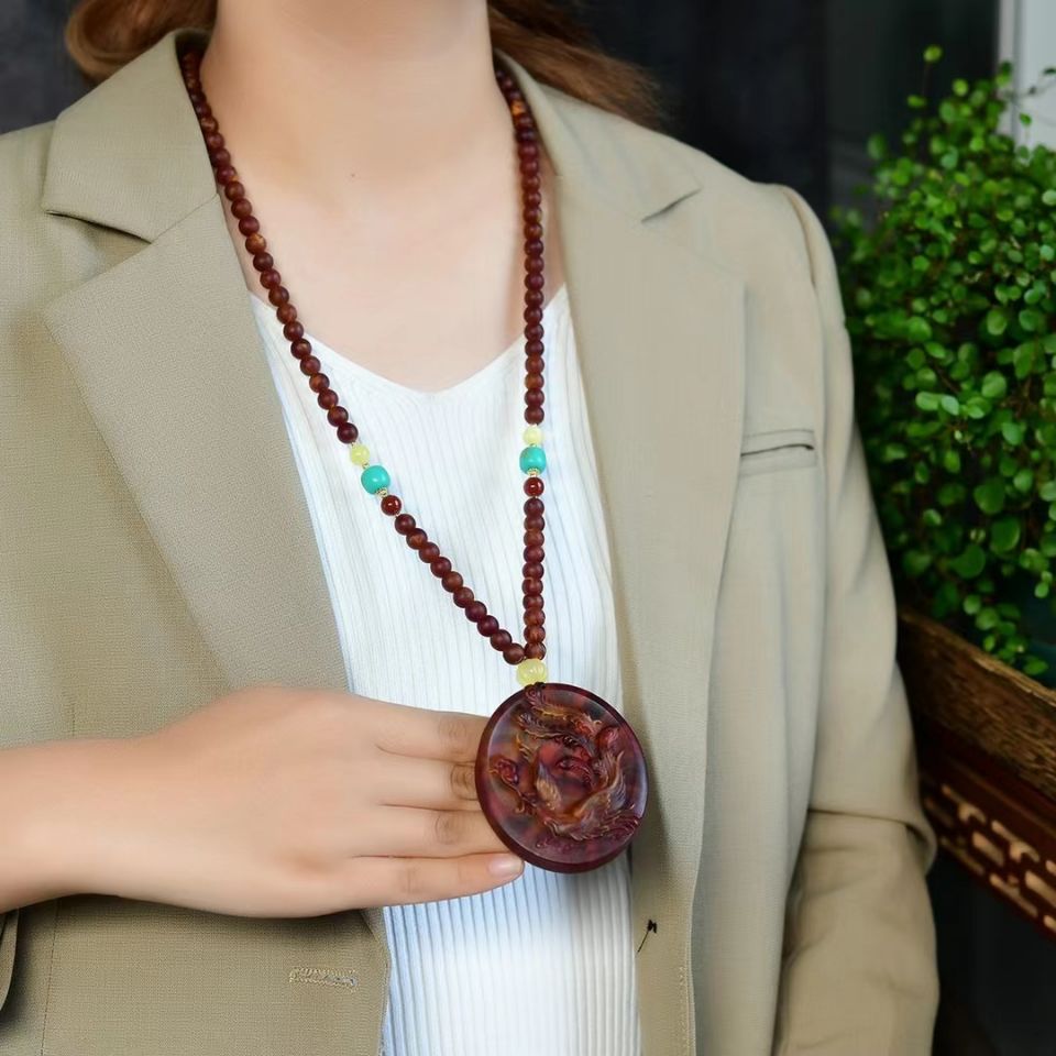 龙涎香吊坠 龙涎香灰琥珀"毛衣链凤凰吊坠7mm链子,持久留香,格70*60*