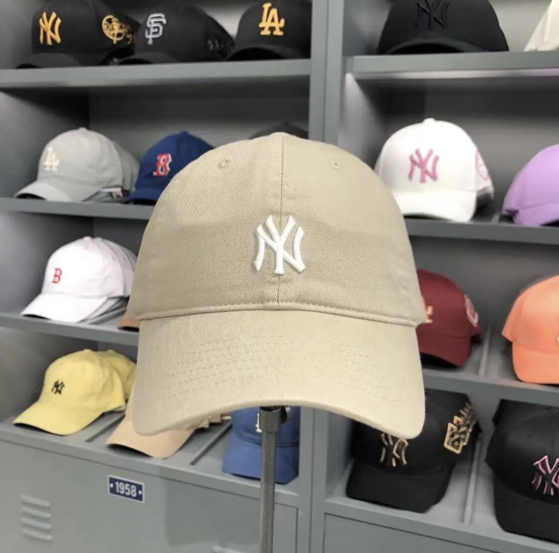 韩国mlb棒球帽ny洋基队男女帽子la鸭舌帽小标软顶弯檐遮阳帽 炭灰色小