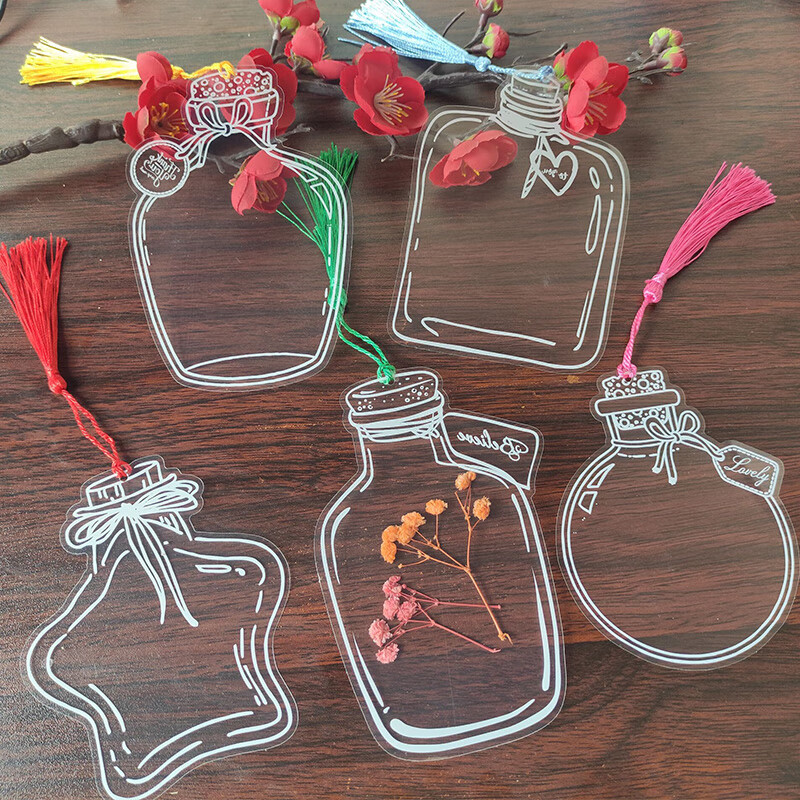 干花贴纸透明书签透明小瓶子书签塑封植物标本幼儿园学生自活动手工