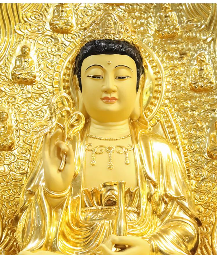 盛凡 释迦牟尼佛观世音佛像地藏王摆件纯铜贴金娑婆三圣佛像供奉家用