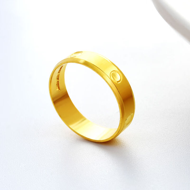 老凰祥款光面戒指女金包银一字经典个性足银闭口情侣对戒 一字光面