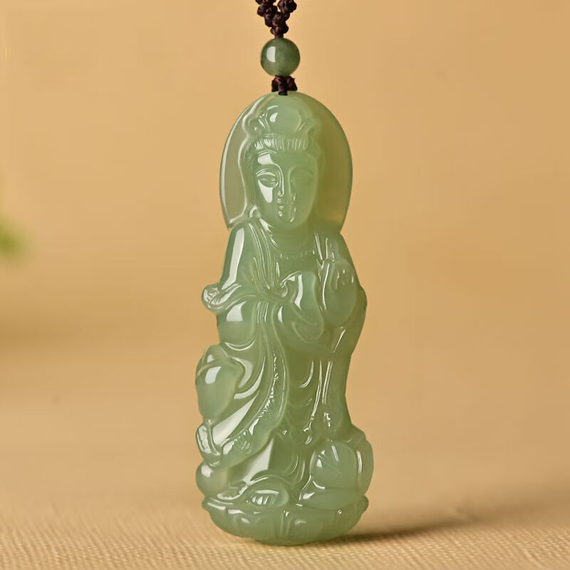 天然和田玉观音玉牌吊坠男款青白玉莲花观音玉佩玉器站观音吊坠天然