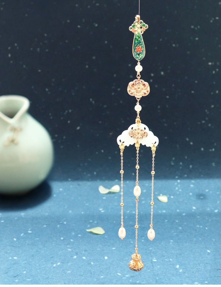 复古烧蓝如意旗袍压襟挂扣流苏挂件古风汉服配饰吊坠古典胸针挂饰