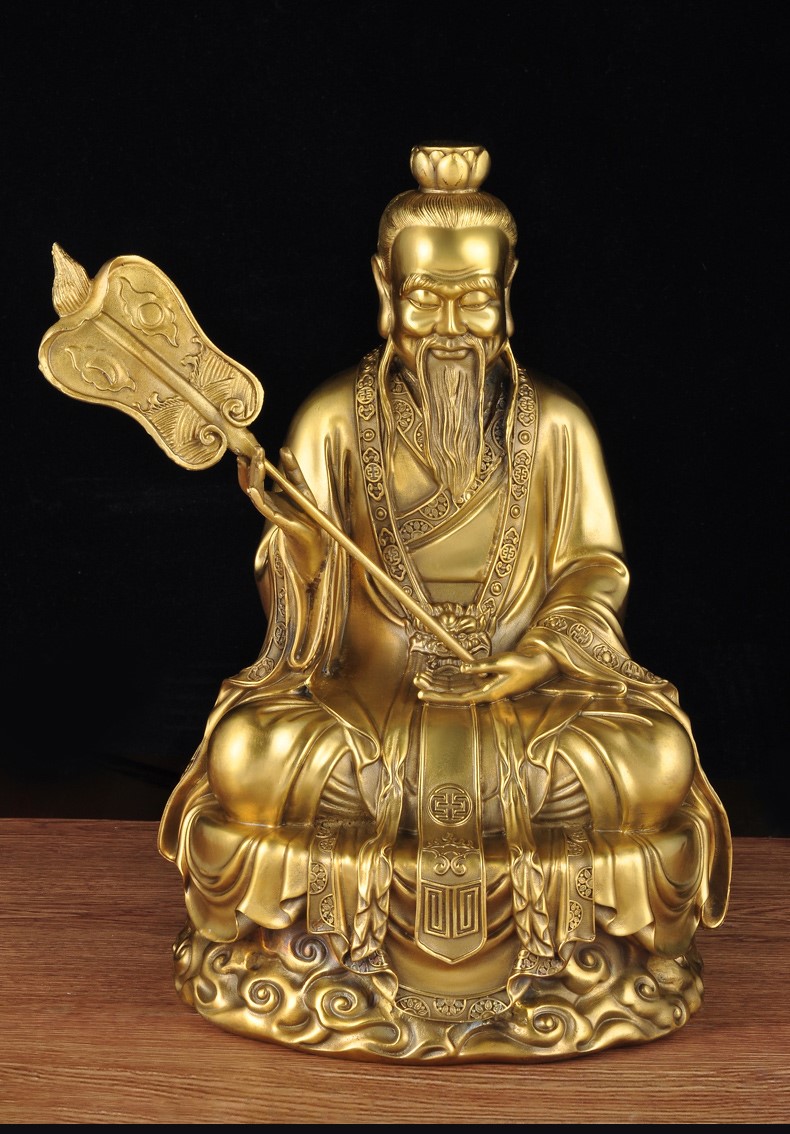 铜三清道祖神像摆件家居佛堂寺庙供奉元始天尊道教祖师爷工艺品 40cm