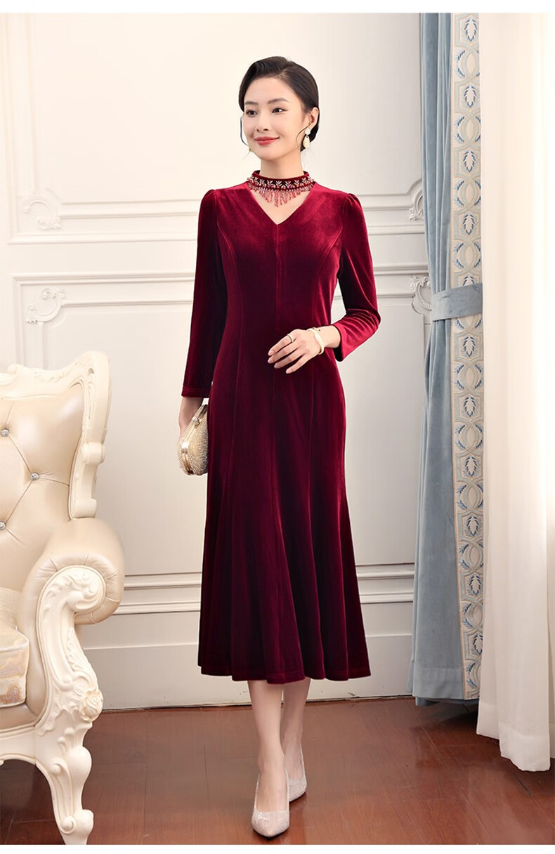 喜婆婆婚宴装十月份丝绒礼服女金丝绒2022年新款喜服高端岳母定制款