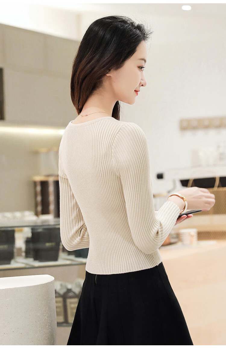 琦 短款毛衣女套头2019秋冬新款打底针织衫女韩版百搭v领长袖毛线衣女