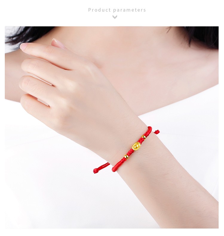 金饰周岁新生儿婴儿小孩宝宝黄金手链生日礼物足金元宝红带金绳宝宝款