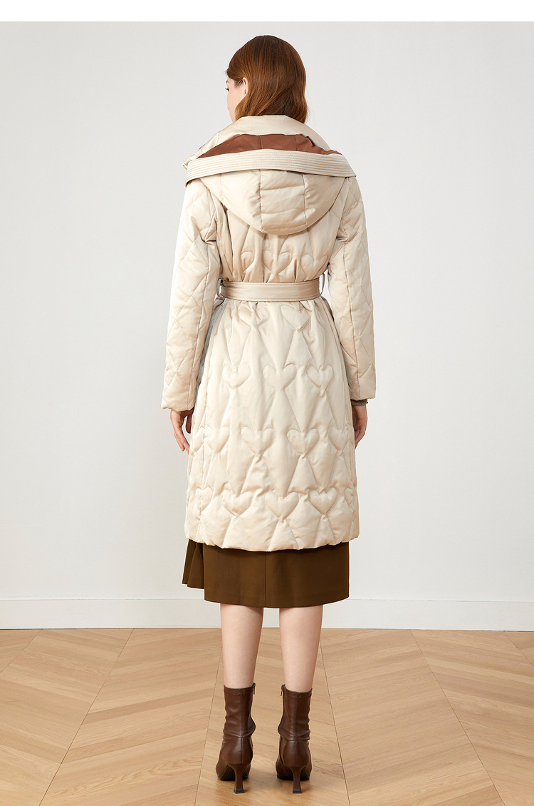 影儿yiner音儿女装2021冬季新款长款系带撞色连帽羽绒服 杏色 38