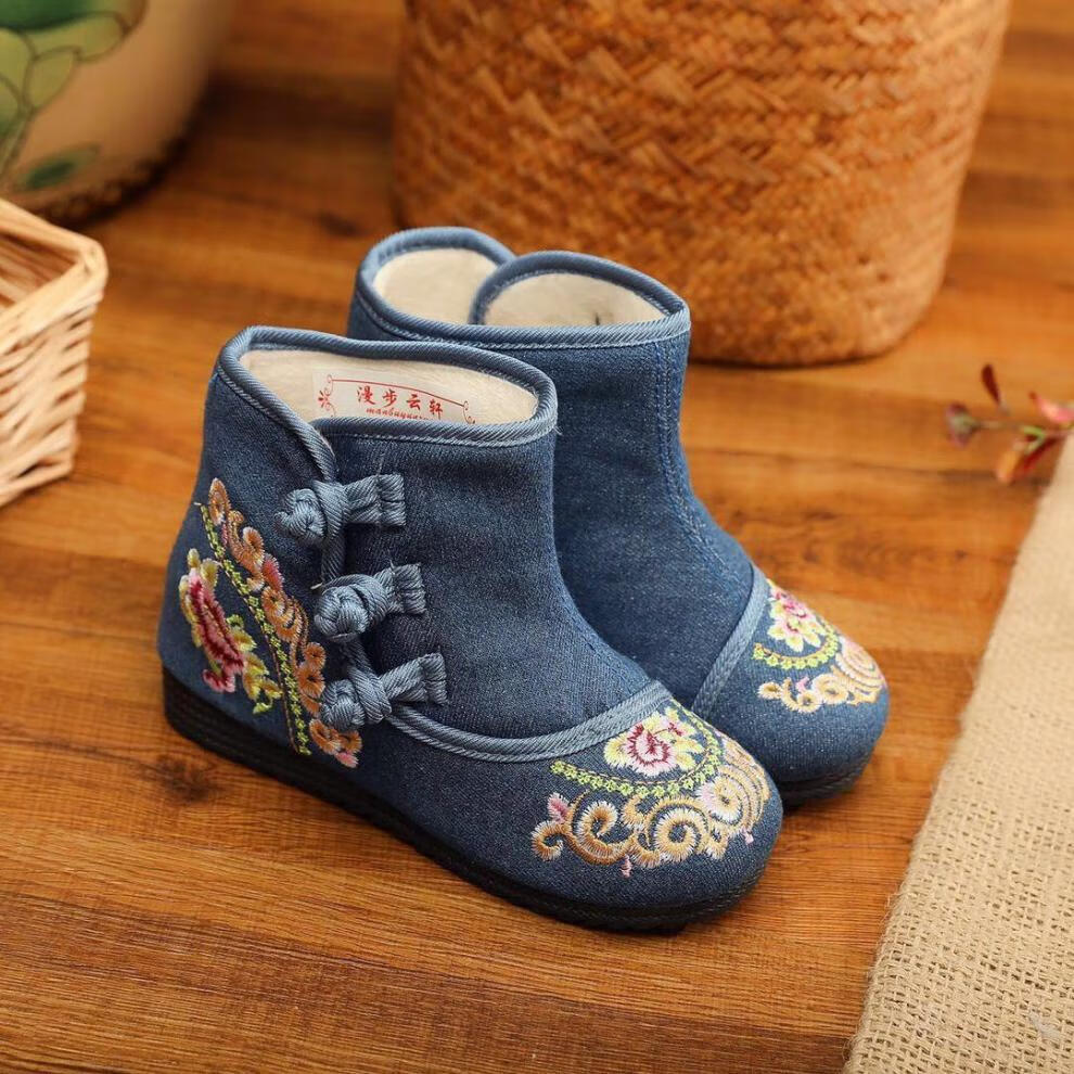 韵优利yunyouli儿童古风靴冬季女童绣花鞋古装靴汉服鞋小女孩短靴中国