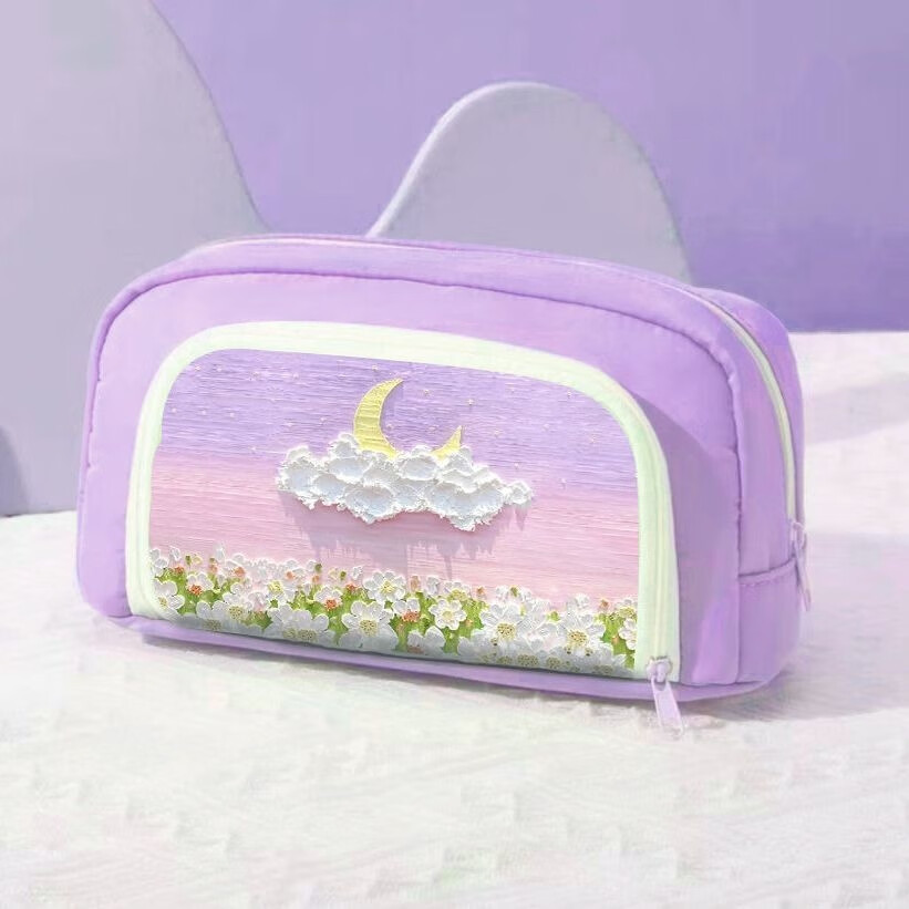 小清新ins高颜值笔袋学生女大容量郁金香少女心简约文具盒铅笔盒 黑格